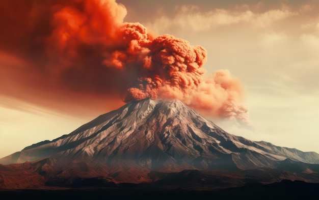 Der starke Ausbruch des Vulkans in der Ferne