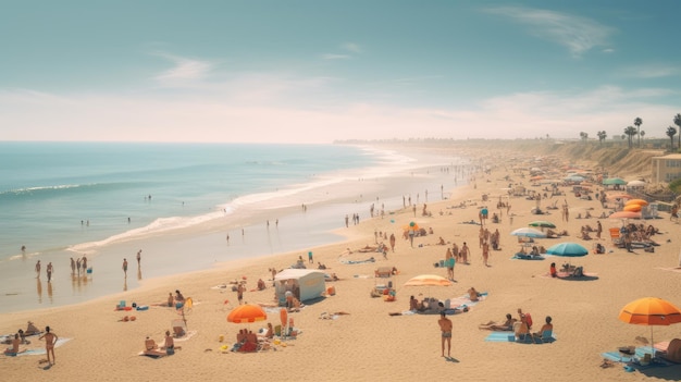 Der Strand ist voller Besucher. KI-generiertes Bild