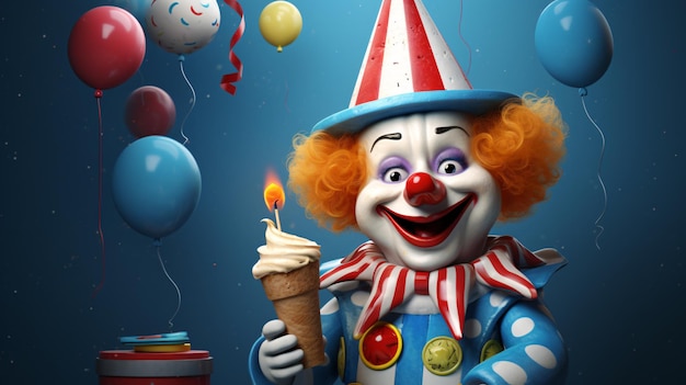 Der süße Clown wünscht den Geburtstag mit einem Lärmmacher