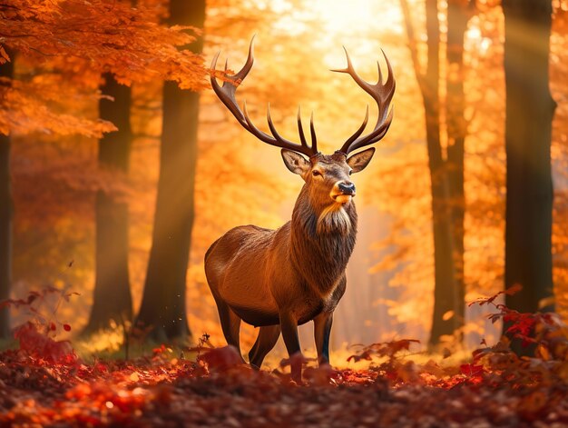 Der Taurus-Elch mit breiten, großen und verzweigten Geweißen im Herbst-Hintergrund