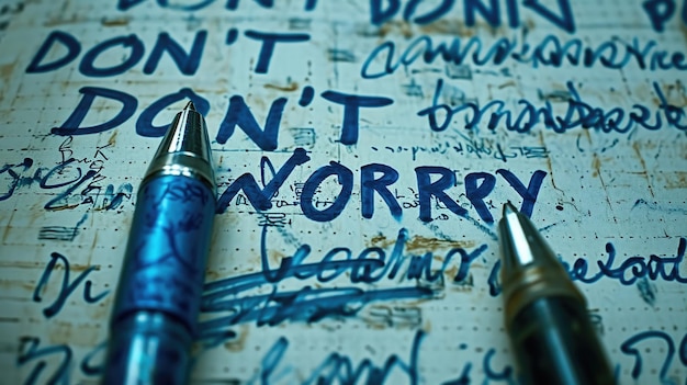 Foto der text dont worry in blauer tinte geschrieben