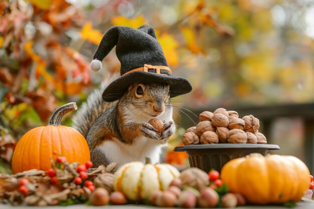 Foto der thanksgiving-raub von pilgrim squirrel