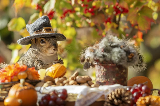 Foto der thanksgiving-raub von pilgrim squirrel