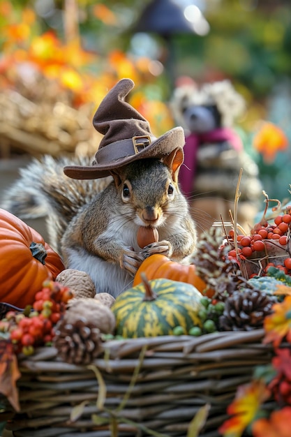 Foto der thanksgiving-raub von pilgrim squirrel