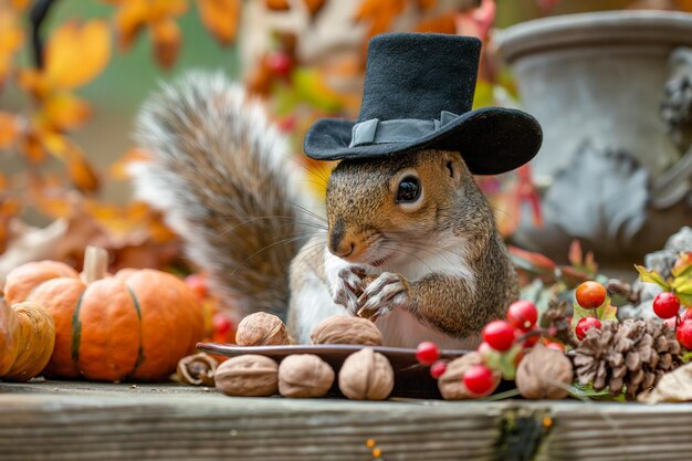 Foto der thanksgiving-raub von pilgrim squirrel