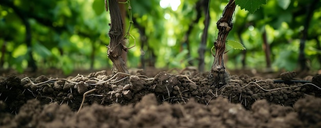 Der Titel: Die Wurzeln der Reben dringen in den Lehmboden des Weinbergs ein Konzept Nature39s komplizierte Netzwerk Wie die Wurzeln von Reben in anspruchsvollen Lehmböden gedeihen