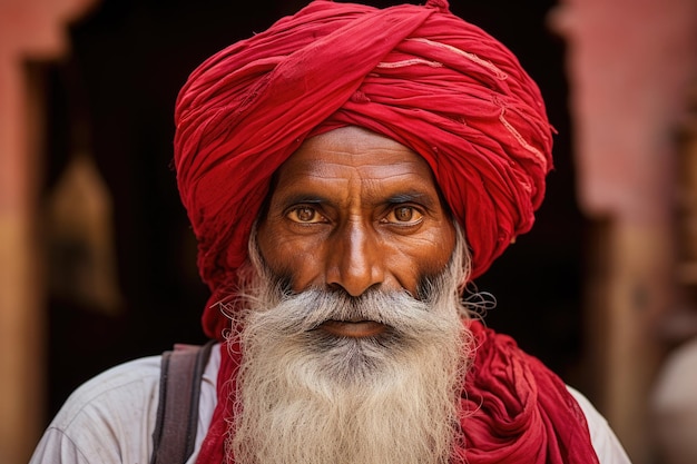 Der traditionelle Rajasthani-Dorf-Turban, der häufig von Männern bei Hochzeiten getragen wird, wird mit dem indischen Kult in Verbindung gebracht