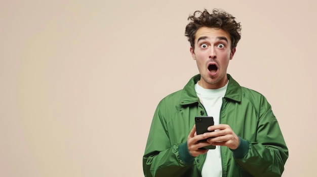 Der überraschte Mann mit dem Telefon