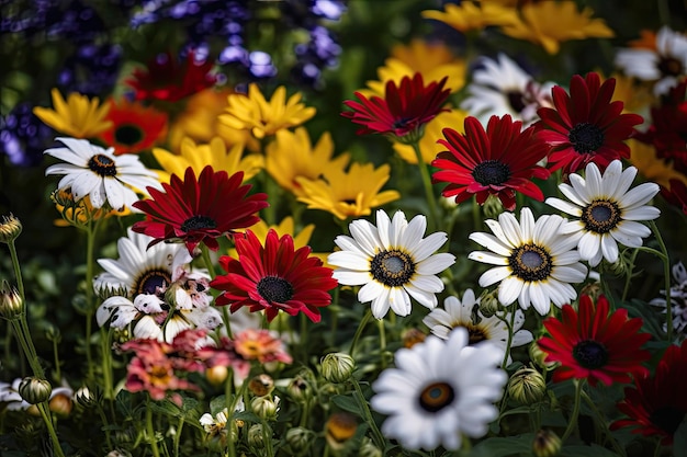 Der üppige Garten zeigt eine Vielzahl farbenfroher Blumen.