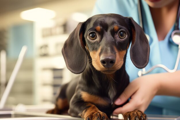 Foto der unwiderstehliche charme eines geschnittenen nahauftritts treffen sie einen liebenswerten braunen dachshund be 01289 03