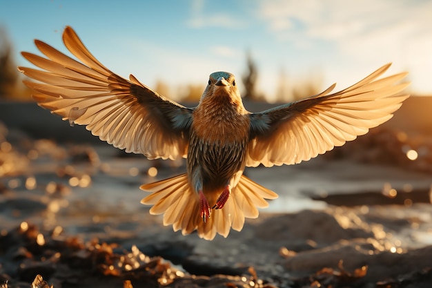 Der Vogel breitet seine Flügel am Himmel aus