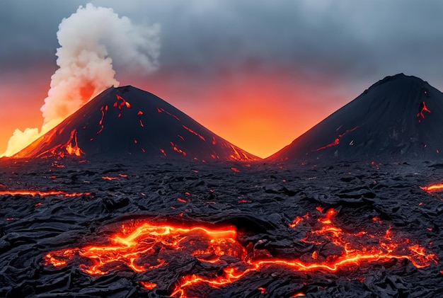 Foto der vulkan brach lava aus