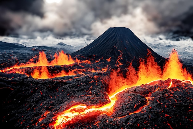 Foto der vulkan bricht lava aus.