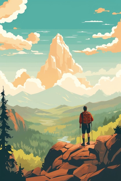 „Der Wanderer genießt die Aussicht auf dem Berg“ Generative KI