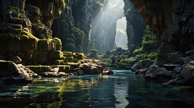 Der Wasserfall fließt über eine steile Felshöhle