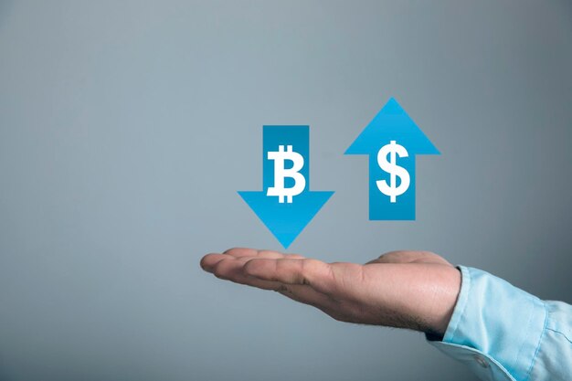 Der Wechselkurs von Bitcoin und dem Dollar in den Pfeilen