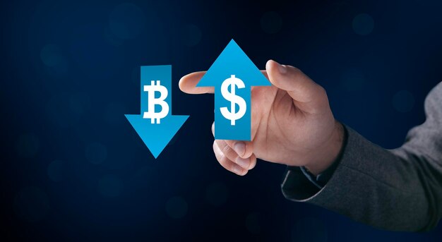 Der Wechselkurs von Bitcoin und dem Dollar in den Pfeilen