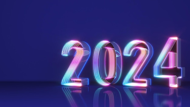Der Weg bis 2024 ist mit Neon-Lichtzahlen mit blauem Hintergrund beleuchtet.