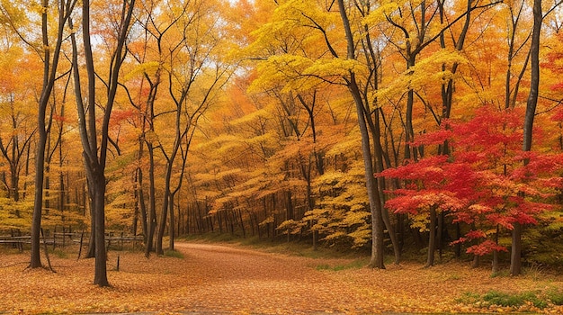 Der Weg der hellen Herbstfarben im Wald