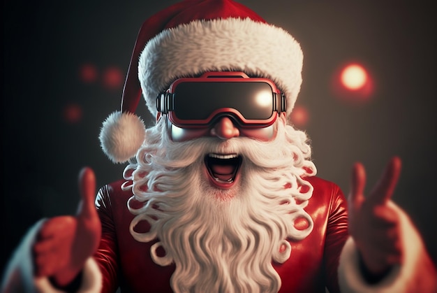 Foto der weihnachtsmann erlebt virtual reality der weihnachtsmann hat eine freude mit einer vr-brille