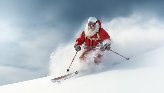 Der Weihnachtsmann fährt in den Bergen Ski