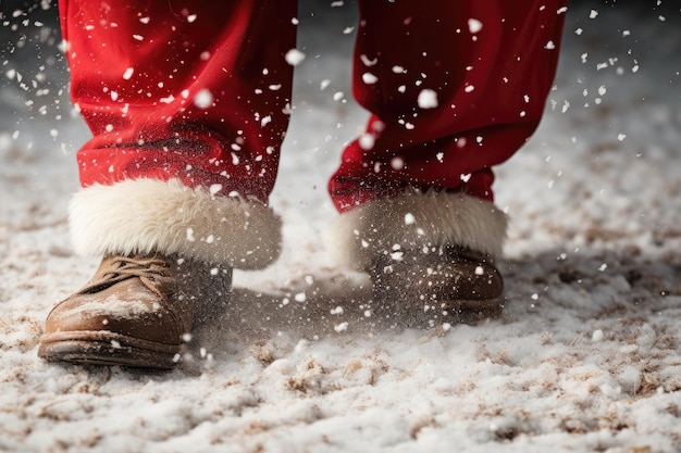 Foto der weihnachtsmann hinterlässt schneebedeckte fußabdrücke