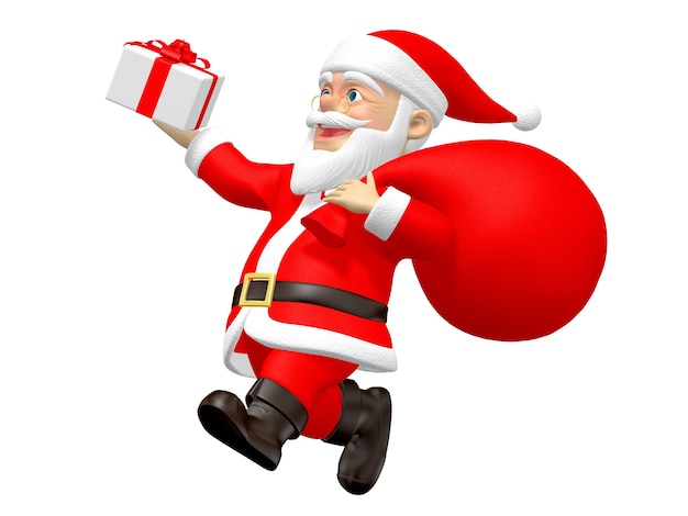 Der Weihnachtsmann mit einer roten Tasche bringt den Kindern an Weihnachten Geschenke. night3d