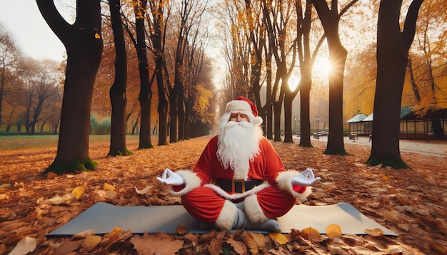 Der Weihnachtsmann praktiziert Yoga