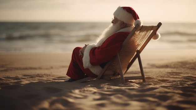 Der Weihnachtsmann sitzt im Strandkorb am Strand