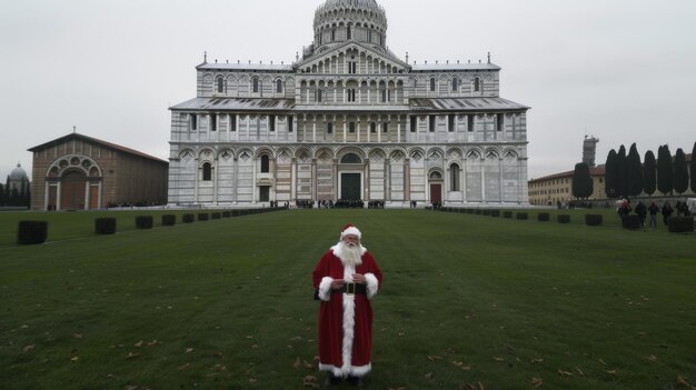 Der Weihnachtsmann steht vor der Piazza del Duomo in Pisa, Italien.