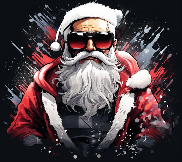 Der Weihnachtsmann trägt eine Sonnenbrille und eine rote Jacke.