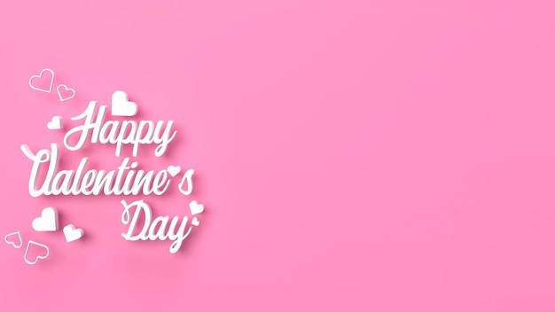 Der weiße glückliche Valentinstag auf rosa Hintergrund für die Wiedergabe des Urlaubskonzepts 3d