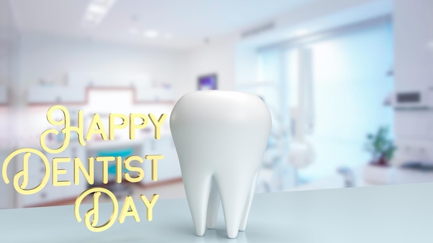 Der weiße Zahn in der Zahnarztklinik für Gesundheit oder medizinisches Konzept 3D-Rendering