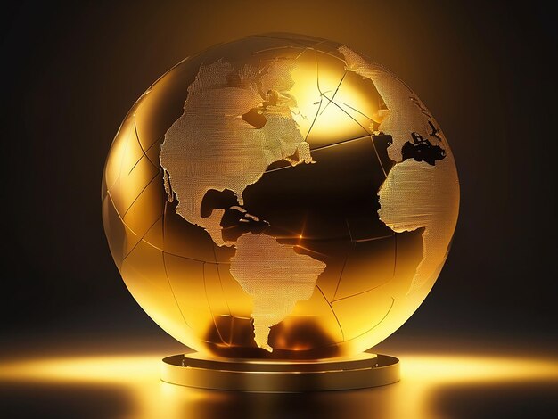 Der weltweite Geschäftserfolg in einer leuchtenden goldenen Kugel beleuchtet
