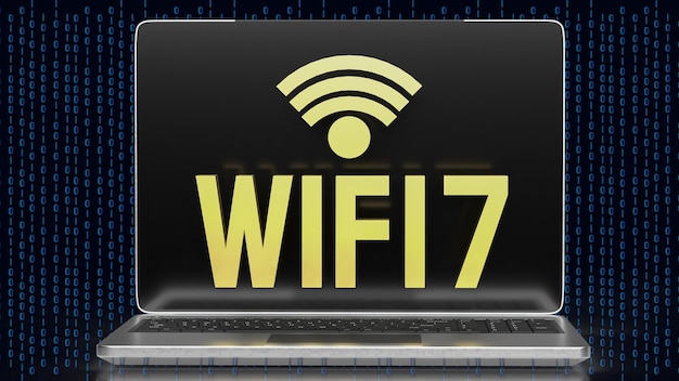 Foto der wi fi 7 text für technologie-konzept 3d-rendering