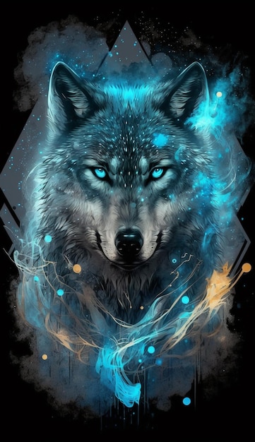 Der Wolf ist ein Wolf mit blauen Augen.