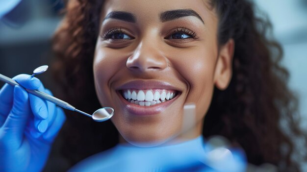 Der Zahnarzt überprüft den Zustand der Zähne des Patienten auf Löcher oder Schäden in der Zahnarztpraxis