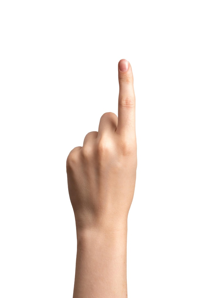 Foto der zeigefinger zeigt sich isoliert auf weiß