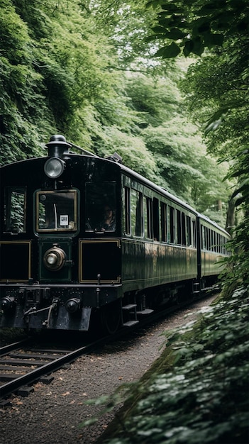 der Zug fährt durch den Wald Smartphone-Porträt-Hintergrund