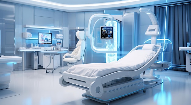 Der zukünftige medizinische Raum wird mit verschiedenen medizinischen Geräten gezeigt