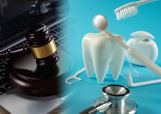 el derecho dental los dientes las reglas médicas el seguro dental es un concepto saludable el cuidado de la salud el negocio y las herramientas del dentista