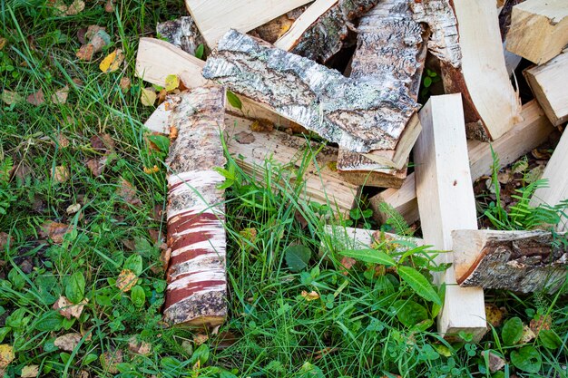 Foto derevannye natural'nye drova svalennye v kucu