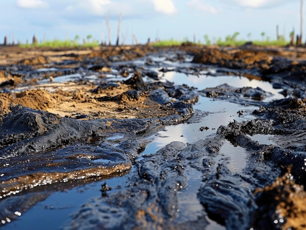 Foto derramamentos de petróleo bruto na poluição da terra