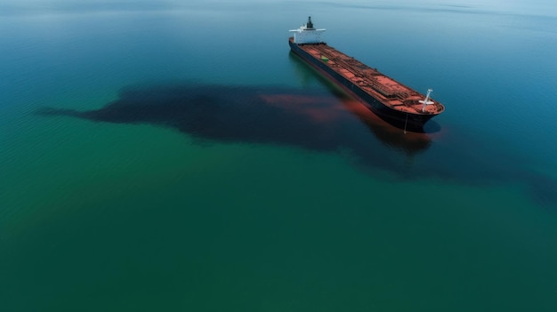 Derrame de petróleo de desastre ecológico en el océano cerca de la vista superior del camión cisterna Entrega comercial Transporte de agua IA generada