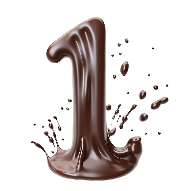 Derretendo o número 1 feito de chocolate amargo isolado na ilustração de IA generativa branca