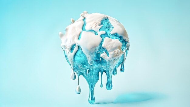 Foto derretimento do gelo polar derretimento em um fundo azul pastel aquecimento global efeito de casa verde mudança climática