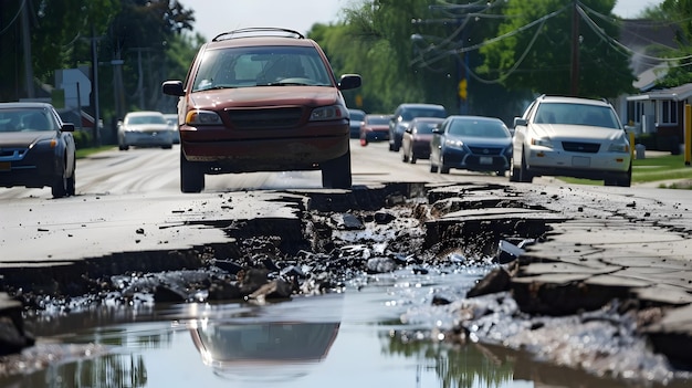 Foto el derretimiento del asfalto y la deformación de las carreteras representan desafíos para los vehículos en el calor del verano