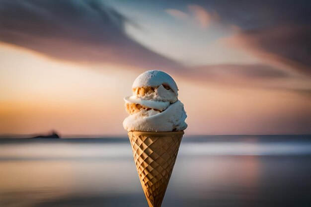 El derretimiento del helado en el cono