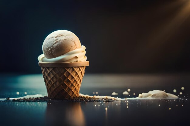 El derretimiento del helado en el cono