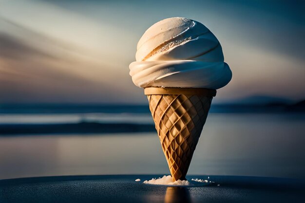 El derretimiento del helado en el cono